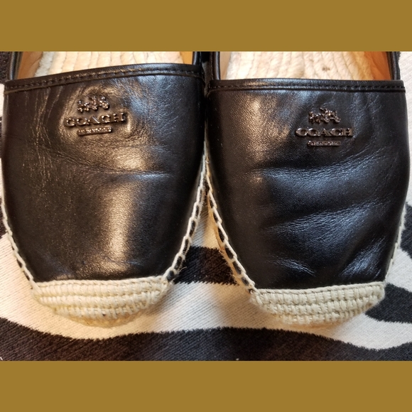 Coach Rhodelle Black Leather Espadrilles Flats 10B - Picture 4 of 8